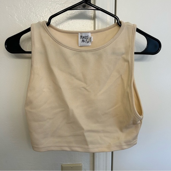 Princess Polly Cropped Ribbed Halter Tank Top Cream Sleeveless Size 6 - Picture 1 of 5